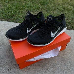 Nike FREE RN Flyknit 2018 Running Shoe (10M 11.5W, White/Black)